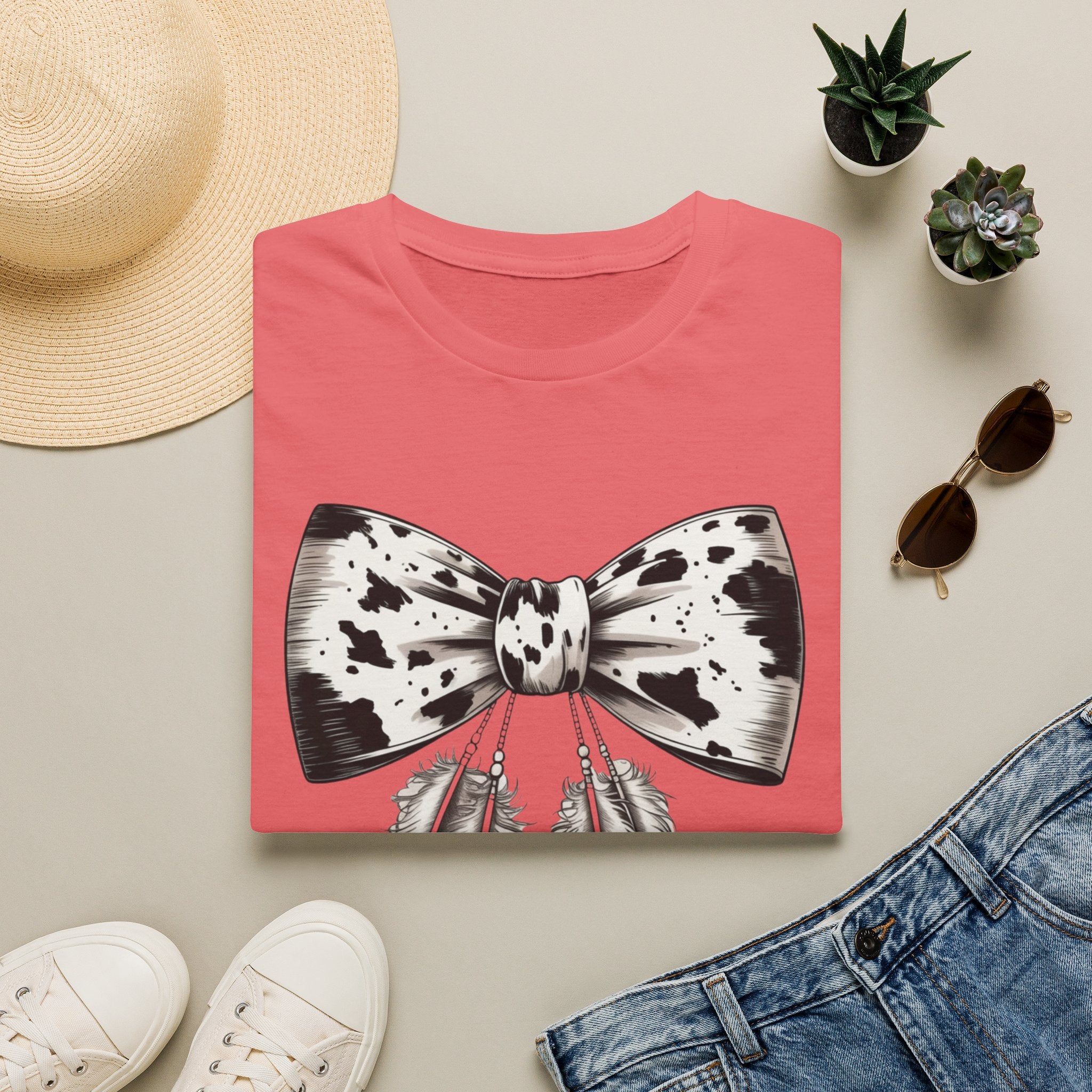 Cow Bow with Feathers Softstyle T-Shirt